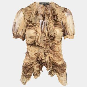 Ralph Lauren Black Label Vintage Silk Brown Draped Blouse - flawed
